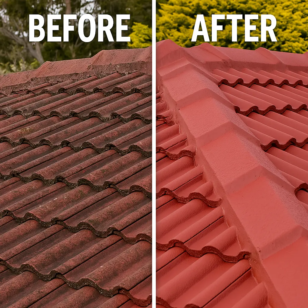 Burgundy tile roof after restoration - Melbourne