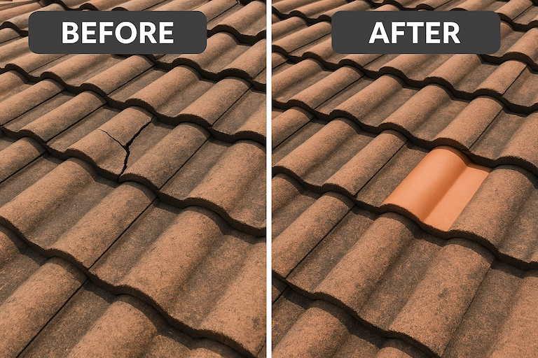 Roof tiles repaired and sealed stopping the leak